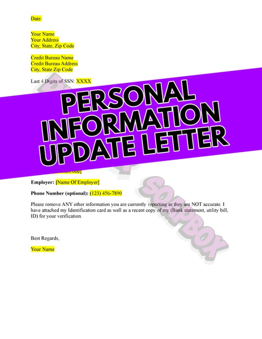 Personal information update template